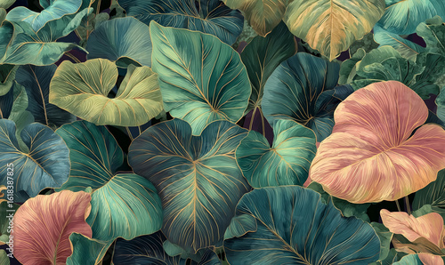Wallpaper Mural Lush Tropical Foliage With Colorful Leaves In Artistic Decorative Nature Inspired Jungle Background Torontodigital.ca