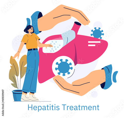 Hepatitis Treatment Concept with Liver and Virus Illustration