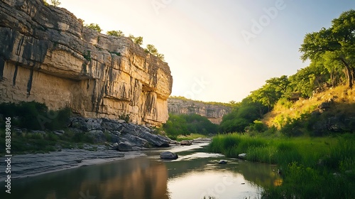 Serene River Flows Through A Canyon Of Majestic Rock Walls