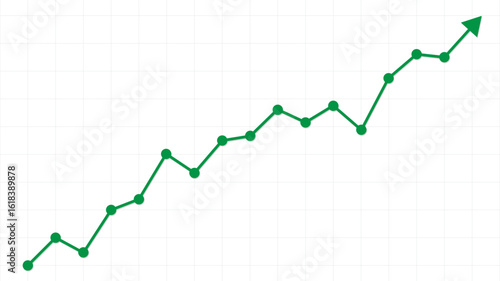 green up arrow with dots in chart analyzing in business profit, growth, sales, marketing and forex bull market template in transparent background