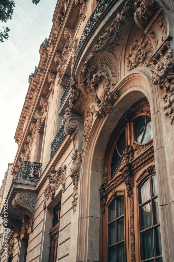 Obraz premium Ornate Architectural Detail of Historic Building with Elegant Features