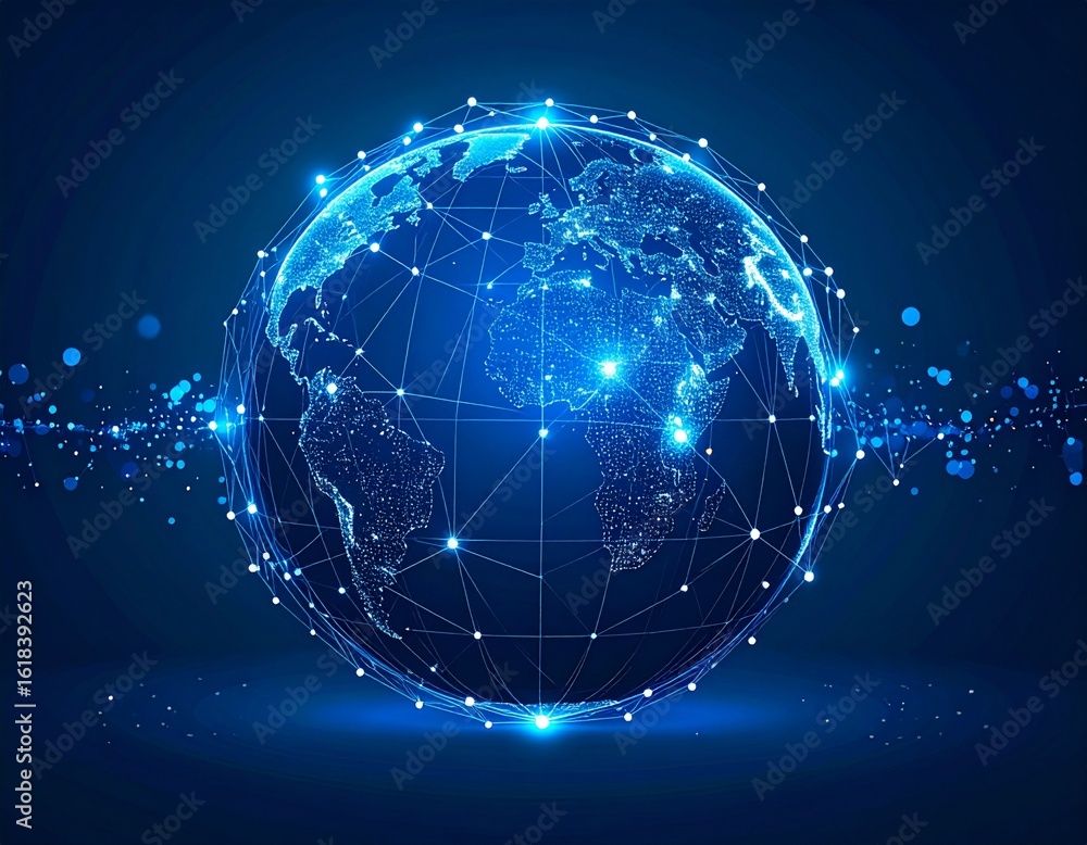 Obraz premium Digital globe with glowing network and data points – Generated image