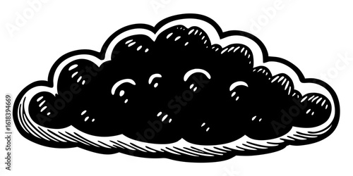 Dark cumulus cloud silhouette with hatching detail silhouette
