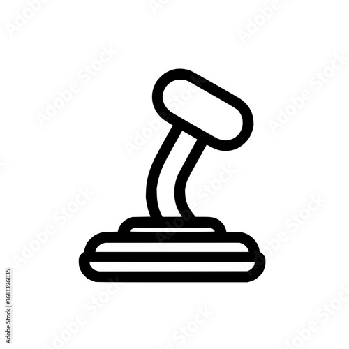 A simple line drawing of a gear shift lever with a curved handle and a layered base on a white background
