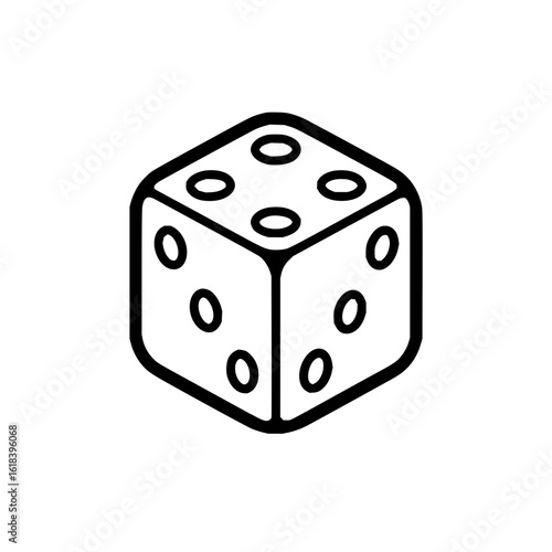 Outline drawing of a single die showing the sides with four dots and two dots and six dots isolated on white