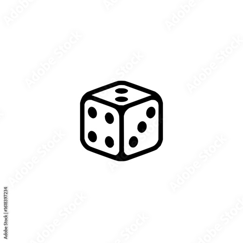 Illustration of a single die with rounded edges showing the sides with two, five, and six dots each