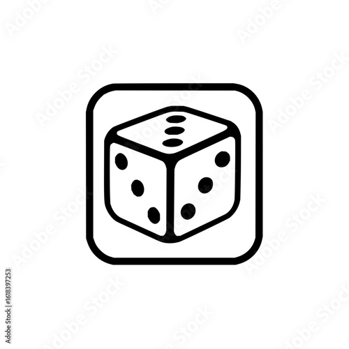 Icon of a white die with black dots inside a rounded square frame suitable for game or gambling theme use