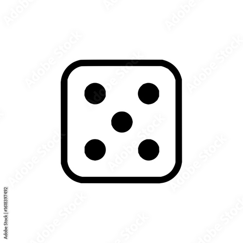 A single die face showing five pips arranged in a standard pattern with a thick black outline square shape