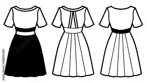 Three dresses fashion design silhouette