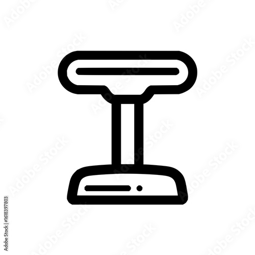 An illustration of a black outline of a table with a base and a top on a white background perfectly centered
