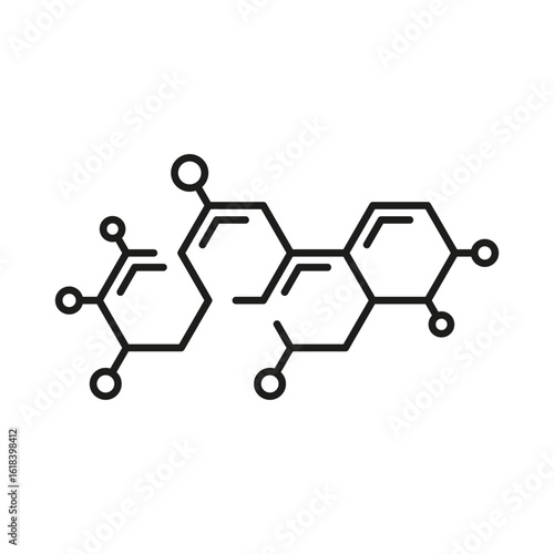 Stylized chemical structure with hexagonal rings and functional groups, ideal for scientific-themed designs and educational materials.