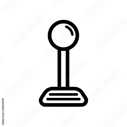 Illustration of a gear stick with a round knob and a base with two lines in a simple black outline