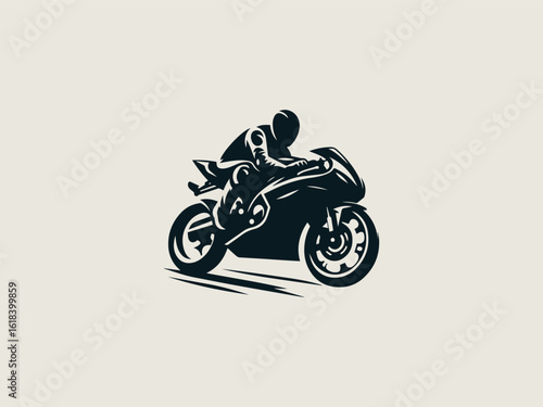 Minimalist sport bike racing vector logo for motocross teams or tournaments