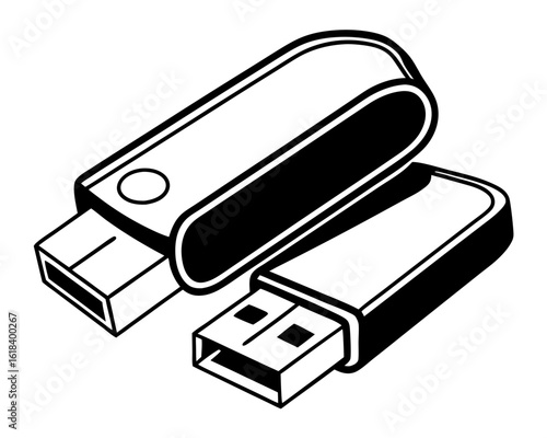 Two usb flash drives in a simple black and white silhouette