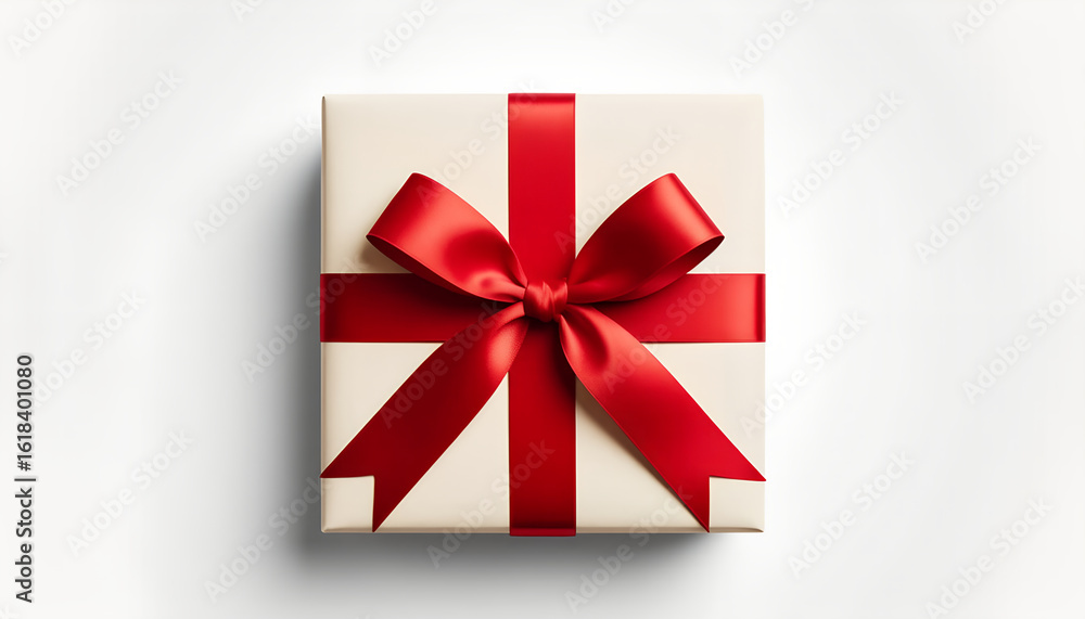 Elegant Gift Box with Red Ribbon on White Background Elegant Gift Box with Red Ribbon on White Background