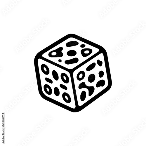 A single die with rounded edges and black spots on a white background in a simple vector illustration