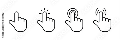 Hand Cursor Icon Collection Showing Finger Click and Touch Gestures in Minimalist Line Style for User Interface and Web Design
