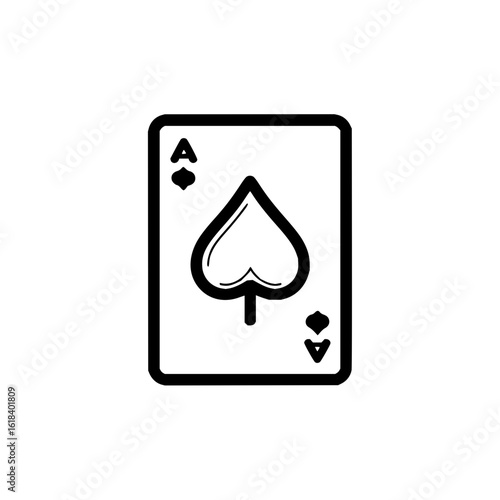 Illustration of a playing card with a black outline featuring the ace of spades on a white background
