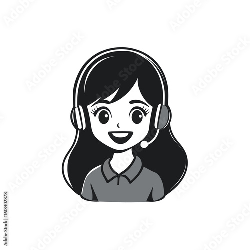 Call Center Woman Silhouette Vector on White Background.

