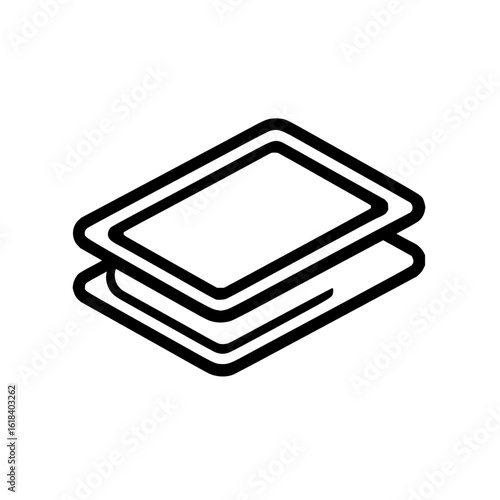 A simple line drawing of two rectangular cards stacked slightly askew on top of each other in black outline