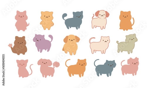 Charming collection of cute cartoon dogs and cats in various poses