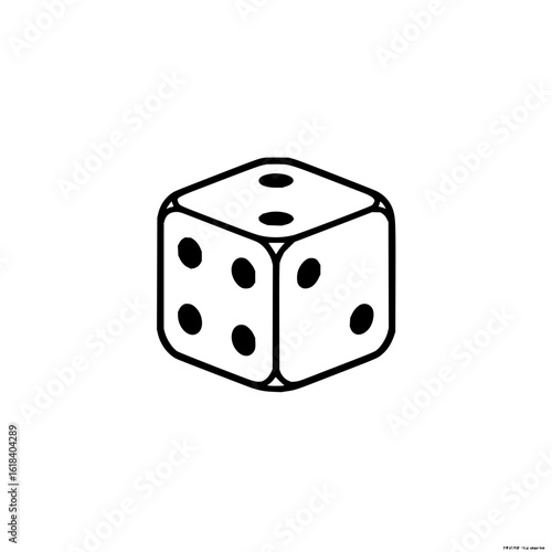A single white die with black dots representing numbers, showing three sides, isolated on white background