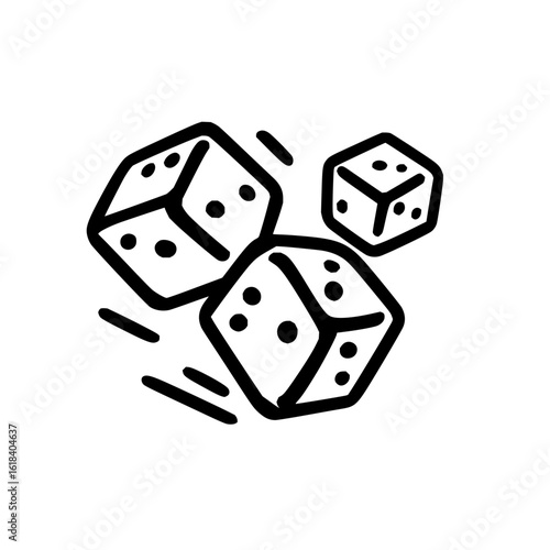 Illustration of three dice with different numbers of dots in a hand drawn style on a white background