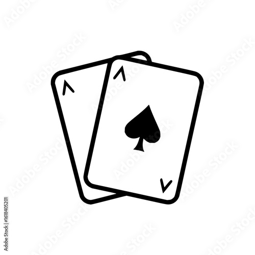Two playing cards showing the ace of spades and another ace card in black and white illustration style