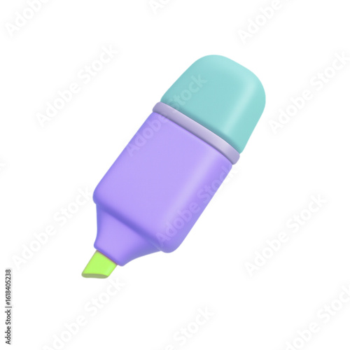 3d pastel purple highlighter pen isolated on transparent background
