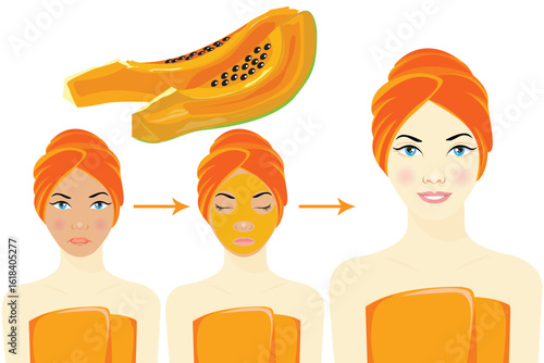 woman applying organic fruit facial mask with papaya.
