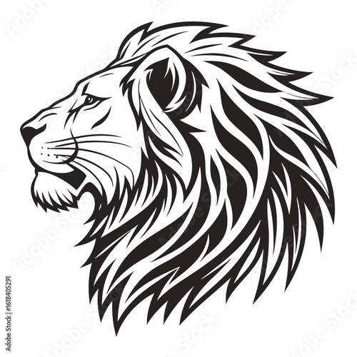 Wallpaper Mural Lion head silhouette black and white tribal tattoo design strong wild animal king of jungle illustration vector icon symbol Torontodigital.ca