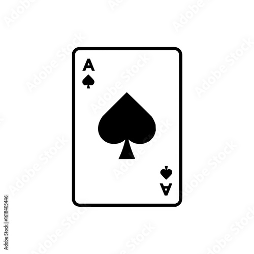 A black and white illustration of the ace of spades playing card with rounded corners and simple design