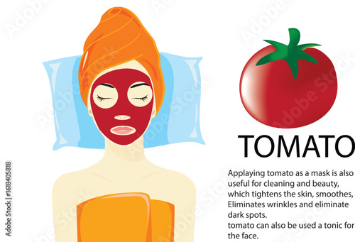 Beautiful caucasian Woman Having fresh tomato natural facial mask apply
