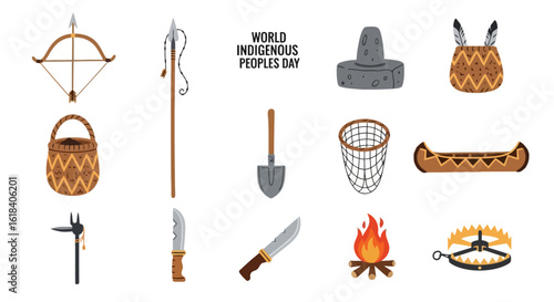 Indigenous Peoples Day: Traditional Tools and Crafts Illustration