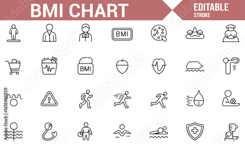 Complete BMI Icons Set for Tracking Weight and Fitness Progress
