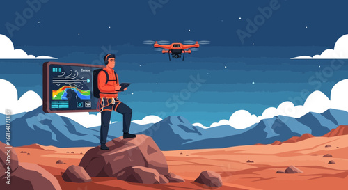 Remote Survey With A Drone In A Mountain Landscape