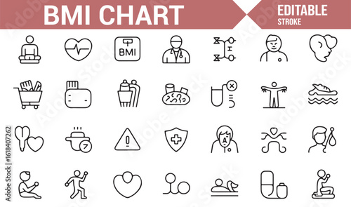 Body Weight and Fitness Icons for BMI Assessment in Wellness