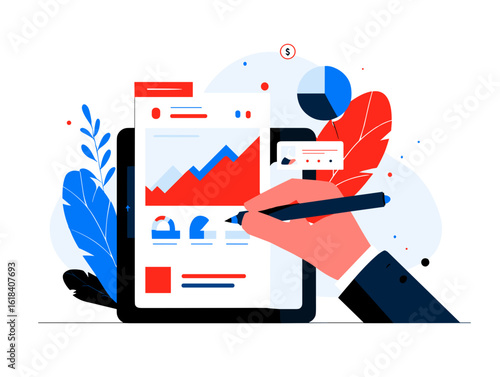 Digital analytics report with graphs and charts in modern style  