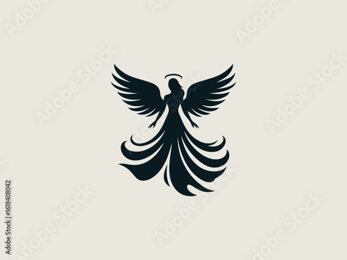 Vintage engraved angel vector logo for churches or spiritual organizations