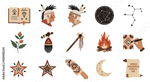 Indigenous Peoples Day Vector Icon Set