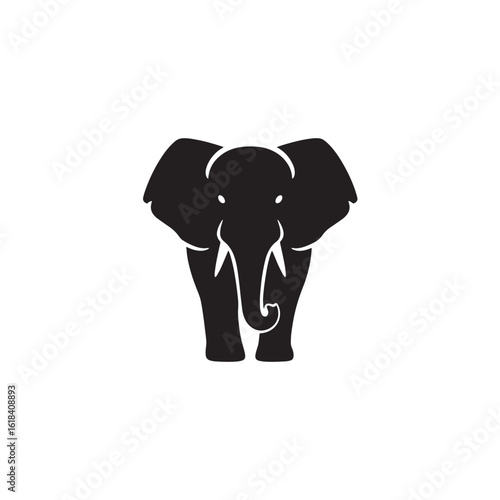 Minimalist elephant head and body silhouette icon. A simple black and white graphic illustration of a large mammal, suitable for a logo or symbol design.