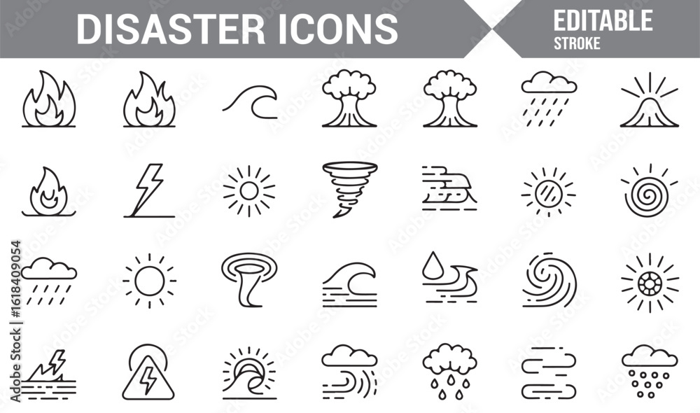 Fototapeta premium Disaster Icons Set for Use in Environmental and Crisis Situations
