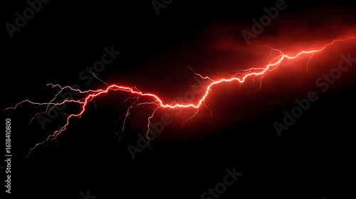 Red lightning striking across a dark sky.