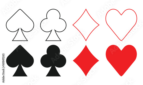 Card suit icon set, playing cards symbols signs