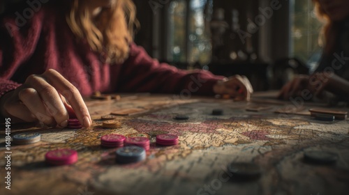 A woman spreads metaphorical cards across the table, caught in a sacred gesture of intuitive flow and emotional-spiritual clarity.