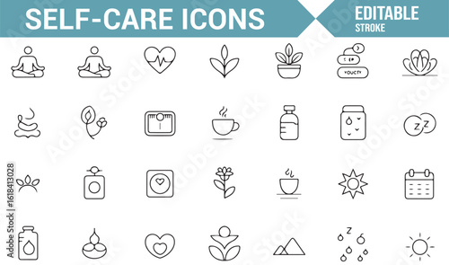 Self-Care and Health Icons Collection for Stress Relief and Wellness