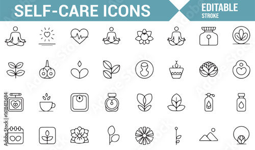 Vector Icons for Self-Care and Wellness Routines for Personal Well-being