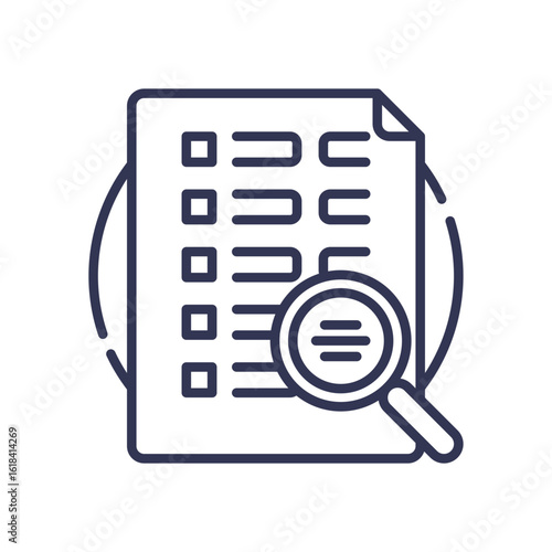An icon of a magnifying glass over a document, symbolizing the retrieval step in Retrieval-Augmented Generation (RAG) where an AI searches a knowledge base for relevant information.