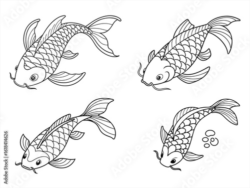 coloring page line art the koi black vector bundle
