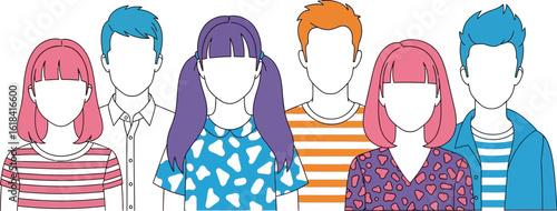 Stock vector illustration of diverse group of people avatar without face for social media use editable